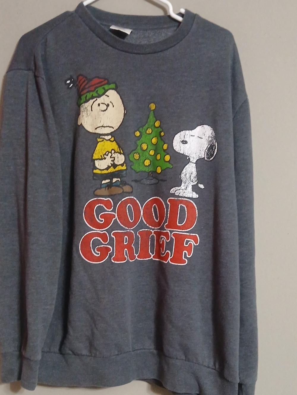 Peanuts Gray Sweatshirt with Red "Good Grief" Graphic and Multicolor Characters